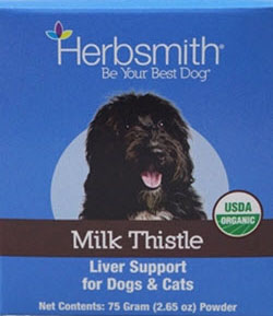  Milk thistle will simply flush out toxinsfrom your dog;s liver, so he or she is not being affected as much as it was before ingesting this herbal remedy. It also helps with Cushing's disease in dogs, that gives many of the same symptoms as other digestive disorders. Available at www.carolesdoggieworld.com 